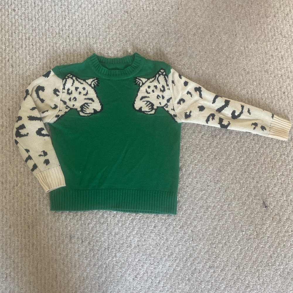 Green Leopard Print Sweater